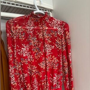 Red floral body suit